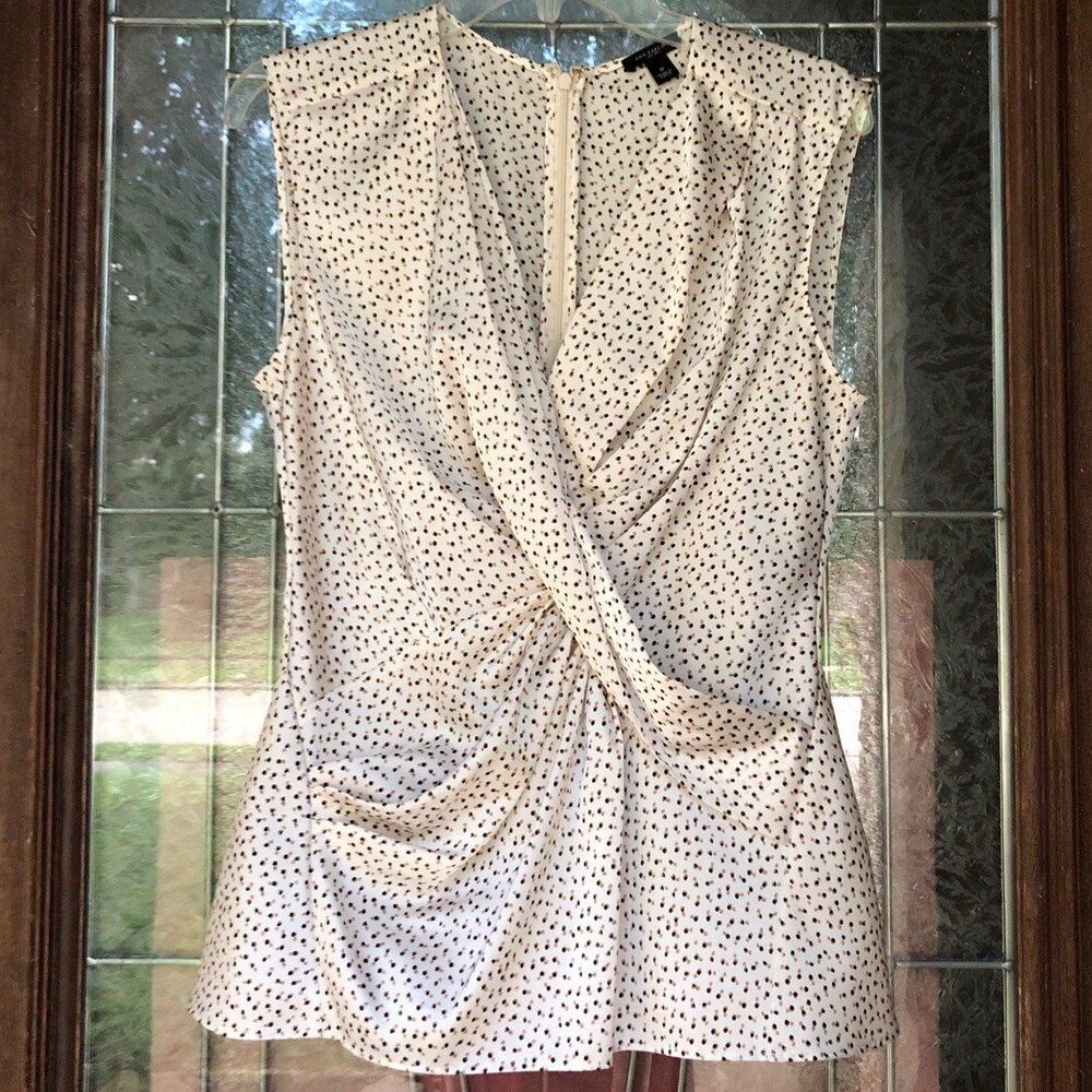 Ann Taylor Sleeveless Blouse Size 8 Medium Cream with Black and Tan Design NWOT